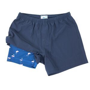 NWT Bermies Performance Short Mens XXL  Navy Supportive Stretch Liner Flamingos